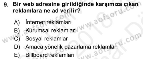 Bütünleşik Pazarlama İletişimi Dersi 2018 - 2019 Yılı (Vize) Ara Sınav Soruları 9. Soru