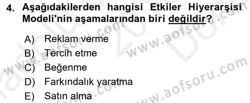 Bütünleşik Pazarlama İletişimi Dersi 2018 - 2019 Yılı (Final) Dönem Sonu Sınav Soruları 4. Soru