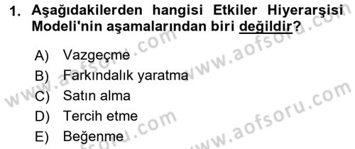 Bütünleşik Pazarlama İletişimi Dersi 2018 - 2019 Yılı Yaz Okulu Sınav Soruları 1. Soru