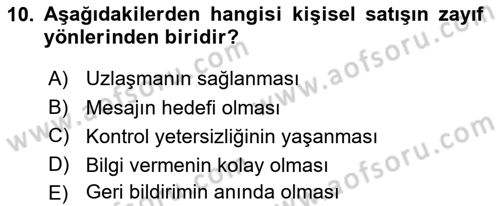 Bütünleşik Pazarlama İletişimi Dersi 2018 - 2019 Yılı Yaz Okulu Sınav Soruları 10. Soru