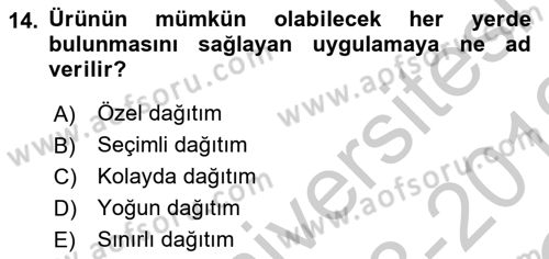 Bütünleşik Pazarlama İletişimi Dersi 2018 - 2019 Yılı Yaz Okulu Sınav Soruları 14. Soru