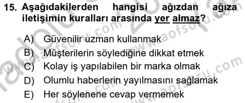 Bütünleşik Pazarlama İletişimi Dersi 2018 - 2019 Yılı Yaz Okulu Sınav Soruları 15. Soru