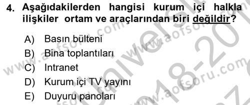 Bütünleşik Pazarlama İletişimi Dersi 2018 - 2019 Yılı Yaz Okulu Sınav Soruları 4. Soru