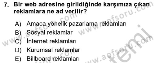 Bütünleşik Pazarlama İletişimi Dersi 2018 - 2019 Yılı Yaz Okulu Sınav Soruları 7. Soru
