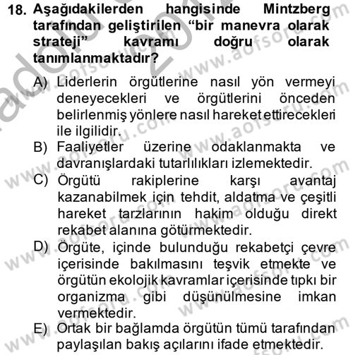 Sağlık Hizmetleri Pazarlaması Dersi 2012 - 2013 Yılı (Vize) Ara Sınavı 18. Soru