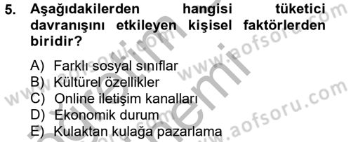 Sağlık Hizmetleri Pazarlaması Dersi 2012 - 2013 Yılı (Vize) Ara Sınavı 5. Soru