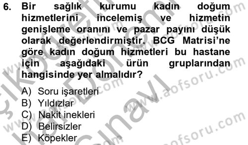 Sağlık Hizmetleri Pazarlaması Dersi 2012 - 2013 Yılı (Final) Dönem Sonu Sınav Soruları 6. Soru
