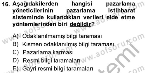 Sağlık Hizmetleri Pazarlaması Dersi 2013 - 2014 Yılı (Vize) Ara Sınav Soruları 16. Soru