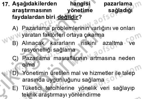 Sağlık Hizmetleri Pazarlaması Dersi 2013 - 2014 Yılı (Vize) Ara Sınav Soruları 17. Soru