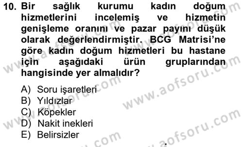 Sağlık Hizmetleri Pazarlaması Dersi 2013 - 2014 Yılı Tek Ders Sınav Soruları 10. Soru