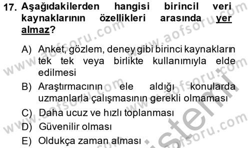 Sağlık Hizmetleri Pazarlaması Dersi 2014 - 2015 Yılı (Vize) Ara Sınavı 17. Soru