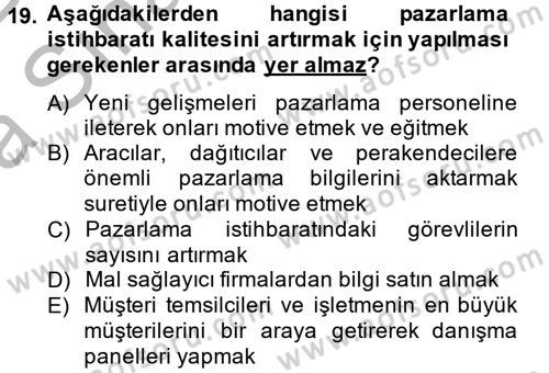 Sağlık Hizmetleri Pazarlaması Dersi 2014 - 2015 Yılı (Vize) Ara Sınavı 19. Soru