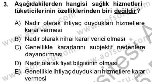 Sağlık Hizmetleri Pazarlaması Dersi 2014 - 2015 Yılı (Vize) Ara Sınavı 3. Soru