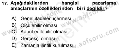 Sağlık Hizmetleri Pazarlaması Dersi 2015 - 2016 Yılı (Vize) Ara Sınavı 17. Soru