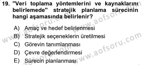 Sağlık Hizmetleri Pazarlaması Dersi 2015 - 2016 Yılı (Vize) Ara Sınavı 19. Soru