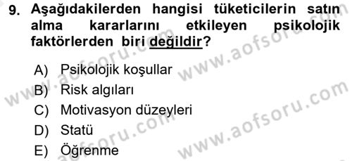 Sağlık Hizmetleri Pazarlaması Dersi 2015 - 2016 Yılı (Vize) Ara Sınavı 9. Soru