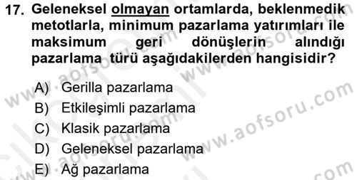 Sağlık Hizmetleri Pazarlaması Dersi 2015 - 2016 Yılı Tek Ders Sınavı 17. Soru