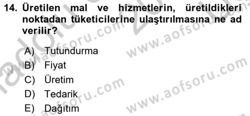 Sağlık Hizmetleri Pazarlaması Dersi 2016 - 2017 Yılı 3 Ders Sınavı 14. Soru