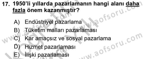 Sağlık Hizmetleri Pazarlaması Dersi 2016 - 2017 Yılı 3 Ders Sınav Soruları 17. Soru