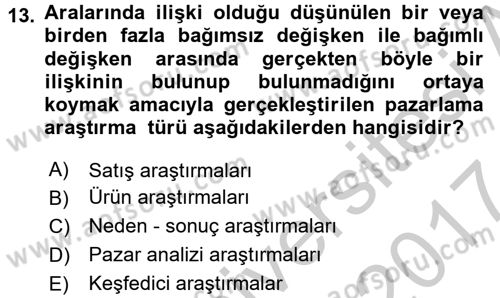 Sağlık Hizmetleri Pazarlaması Dersi 2016 - 2017 Yılı (Vize) Ara Sınav Soruları 13. Soru