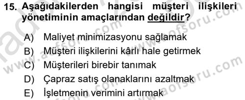 Sağlık Hizmetleri Pazarlaması Dersi 2016 - 2017 Yılı (Final) Dönem Sonu Sınav Soruları 15. Soru