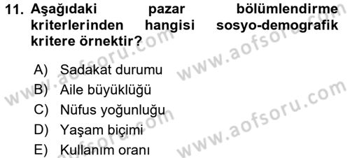 Sağlık Hizmetleri Pazarlaması Dersi 2017 - 2018 Yılı 3 Ders Sınav Soruları 11. Soru