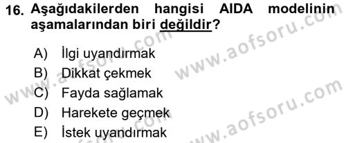 Sağlık Hizmetleri Pazarlaması Dersi 2017 - 2018 Yılı 3 Ders Sınav Soruları 16. Soru