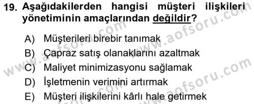 Sağlık Hizmetleri Pazarlaması Dersi 2017 - 2018 Yılı 3 Ders Sınav Soruları 19. Soru