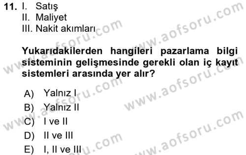 Sağlık Hizmetleri Pazarlaması Dersi 2017 - 2018 Yılı (Vize) Ara Sınavı 11. Soru