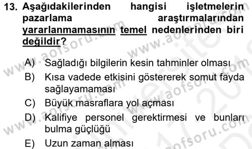Sağlık Hizmetleri Pazarlaması Dersi 2017 - 2018 Yılı (Vize) Ara Sınav Soruları 13. Soru