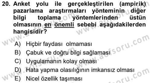 Sağlık Hizmetleri Pazarlaması Dersi 2017 - 2018 Yılı (Vize) Ara Sınav Soruları 20. Soru