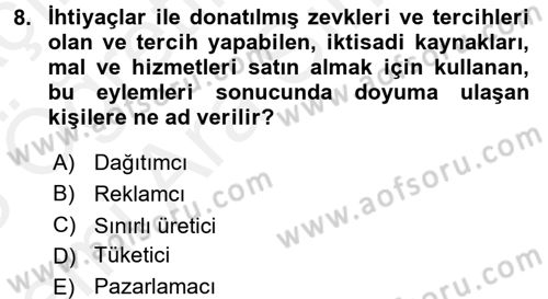 Sağlık Hizmetleri Pazarlaması Dersi 2017 - 2018 Yılı (Vize) Ara Sınav Soruları 8. Soru