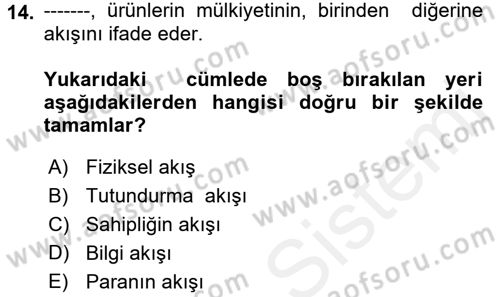 Sağlık Hizmetleri Pazarlaması Dersi 2017 - 2018 Yılı (Final) Dönem Sonu Sınav Soruları 14. Soru