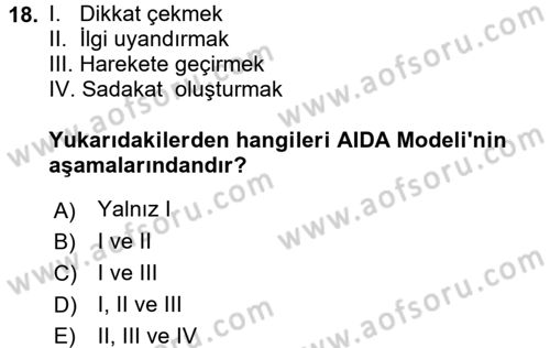 Sağlık Hizmetleri Pazarlaması Dersi 2017 - 2018 Yılı (Final) Dönem Sonu Sınav Soruları 18. Soru