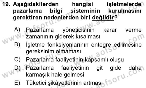Sağlık Hizmetleri Pazarlaması Dersi 2018 - 2019 Yılı (Vize) Ara Sınav Soruları 19. Soru