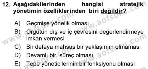 Sağlık Hizmetleri Pazarlaması Dersi 2021 - 2022 Yılı (Vize) Ara Sınav Soruları 12. Soru