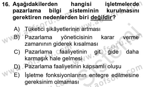 Sağlık Hizmetleri Pazarlaması Dersi 2021 - 2022 Yılı (Vize) Ara Sınav Soruları 16. Soru