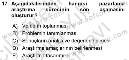 Sağlık Hizmetleri Pazarlaması Dersi 2021 - 2022 Yılı (Vize) Ara Sınav Soruları 17. Soru