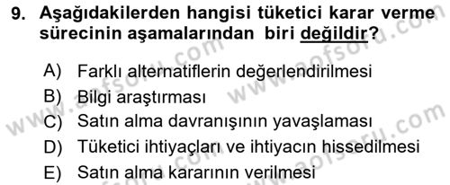 Sağlık Hizmetleri Pazarlaması Dersi 2021 - 2022 Yılı (Vize) Ara Sınav Soruları 9. Soru