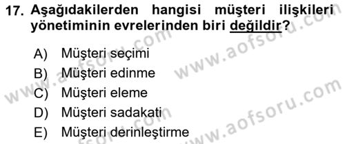 Sağlık Hizmetleri Pazarlaması Dersi 2021 - 2022 Yılı (Final) Dönem Sonu Sınavı 17. Soru