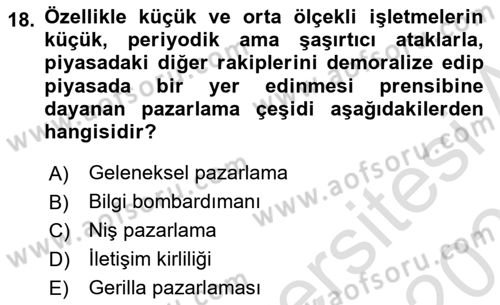 Sağlık Hizmetleri Pazarlaması Dersi 2021 - 2022 Yılı (Final) Dönem Sonu Sınavı 18. Soru