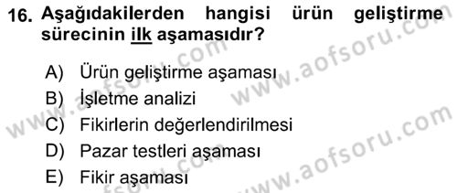 Sağlık Hizmetleri Pazarlaması Dersi 2021 - 2022 Yılı Yaz Okulu Sınav Soruları 16. Soru