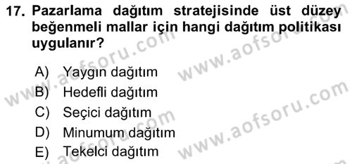Sağlık Hizmetleri Pazarlaması Dersi 2021 - 2022 Yılı Yaz Okulu Sınav Soruları 17. Soru