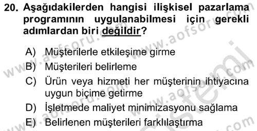 Sağlık Hizmetleri Pazarlaması Dersi 2021 - 2022 Yılı Yaz Okulu Sınav Soruları 20. Soru