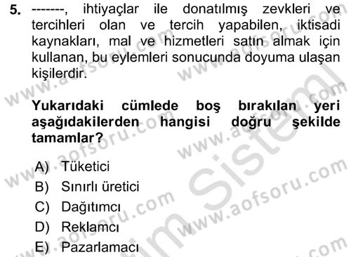 Sağlık Hizmetleri Pazarlaması Dersi 2021 - 2022 Yılı Yaz Okulu Sınav Soruları 5. Soru