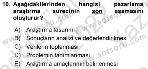 Sağlık Hizmetleri Pazarlaması Dersi 2022 - 2023 Yılı Yaz Okulu Sınav Soruları 10. Soru