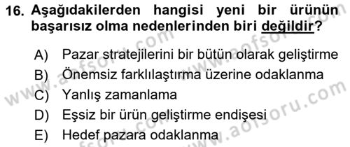 Sağlık Hizmetleri Pazarlaması Dersi 2022 - 2023 Yılı Yaz Okulu Sınav Soruları 16. Soru
