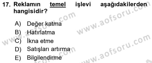 Sağlık Hizmetleri Pazarlaması Dersi 2022 - 2023 Yılı Yaz Okulu Sınav Soruları 17. Soru