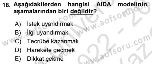 Sağlık Hizmetleri Pazarlaması Dersi 2022 - 2023 Yılı Yaz Okulu Sınav Soruları 18. Soru