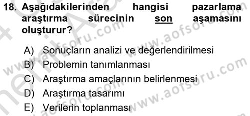 Sağlık Hizmetleri Pazarlaması Dersi 2023 - 2024 Yılı (Vize) Ara Sınav Soruları 18. Soru